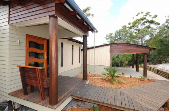 Wooden rustic outdoor entrance way - Custom-built home Fraser Island